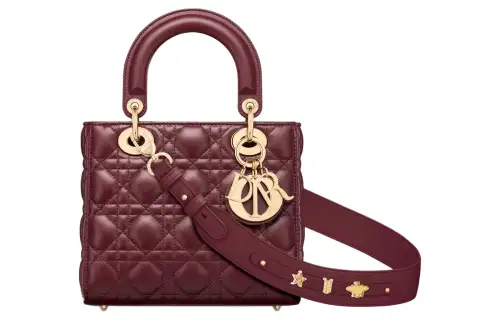 DIOR Lady Dior Wicker Pattern Lambskin Handbag, Shoulder Bag, Crossbody Bag, Handbag Small Women's Burgundy