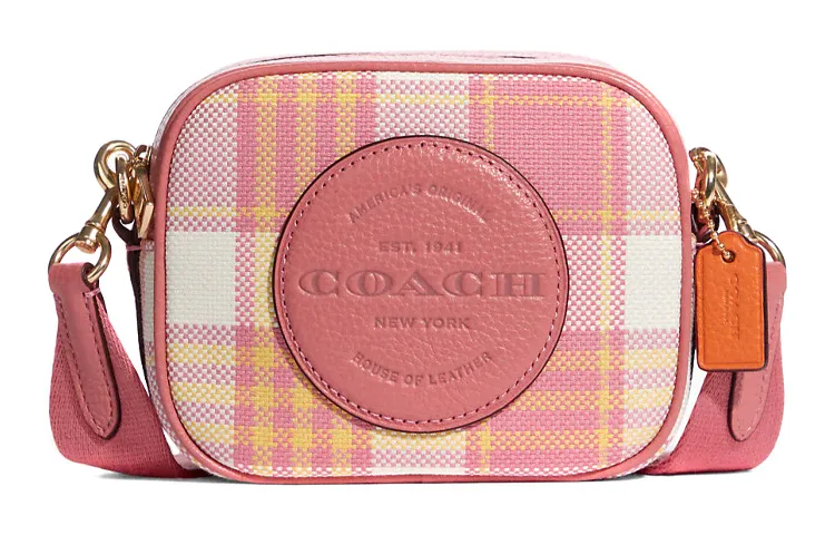 COACH Dempsey Jacquard With Refined Pebble Leather Crossbody Bags Mini Women's Gold/Toffee Pink