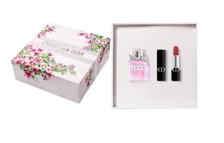 DIOR Dior Fierce Blue Gold Lipstick Floral Sweetheart Perfume Set Love Blossoms Limited Gift Box Eau de Toilette EDT Floral Fragrance Bergamot Rose Peony White Musk