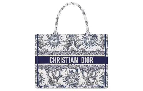 DIOR BookTote Embroidery Tote Bag, Shopping Bag, Shoulder Bag, Handbag Medium Women's White & Marine Blue