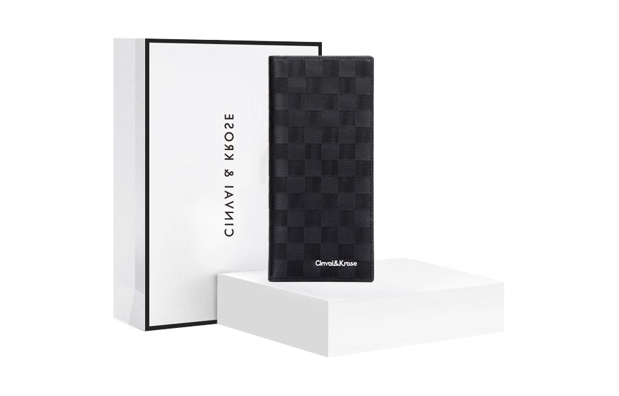 CinvaiKrose Cow Leather With Synthetic Leather Long Coin Purse Clutch Card Holder Wallet Regular Men's Black