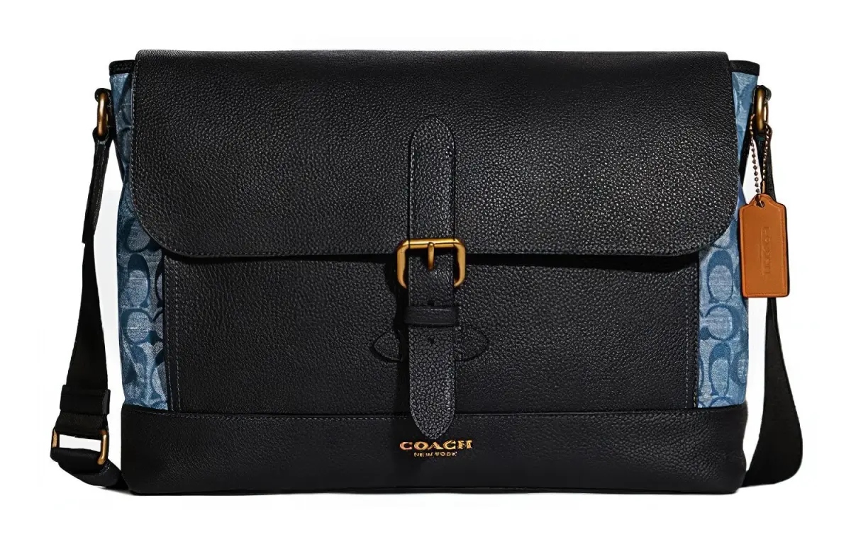 COACH Mulberry Silk Plain Weave Messenger Bag Crossbody Bag Large Men's Black Denim