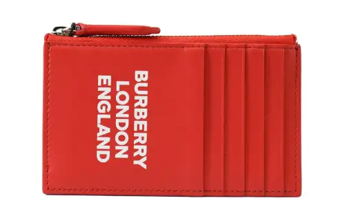 Burberry Cow Leather Wallet, Card Holder Unisex Red