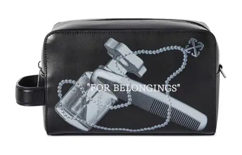 OFF-WHITE Quote Bookish Leather Wash Bag 'Black/White'