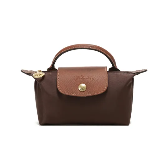 LONGCHAMP Fabric Cow Leather Dumpling Bag Makeup Bag Handbag Women's Tan