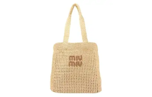 MIU MIU Fabric Tote Bag, Shopping Bag, Handbag Women's Beige & Brown