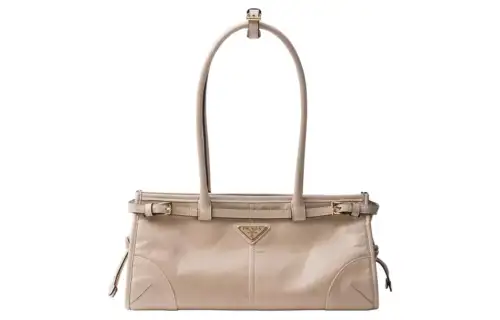 PRADA Bonnie Cow Leather One Shoulder Handbag Medium Women's Travertine