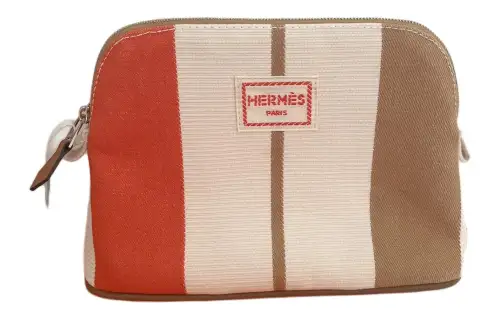 HERMES Bolide Sheepskin With Cotton Storage Bag, Toiletry Bag Mini Women's Vermilion And Ochre Stone Color