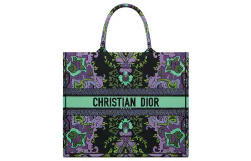DIOR BookTote Embroidery Tote Bag, Shopping Bag, Handbag Large Women's Purple/Multicolor