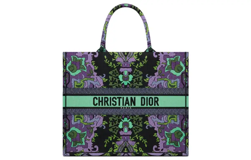 DIOR BookTote Embroidery Tote Bag, Shopping Bag, Handbag Large Women's Purple/Multicolor