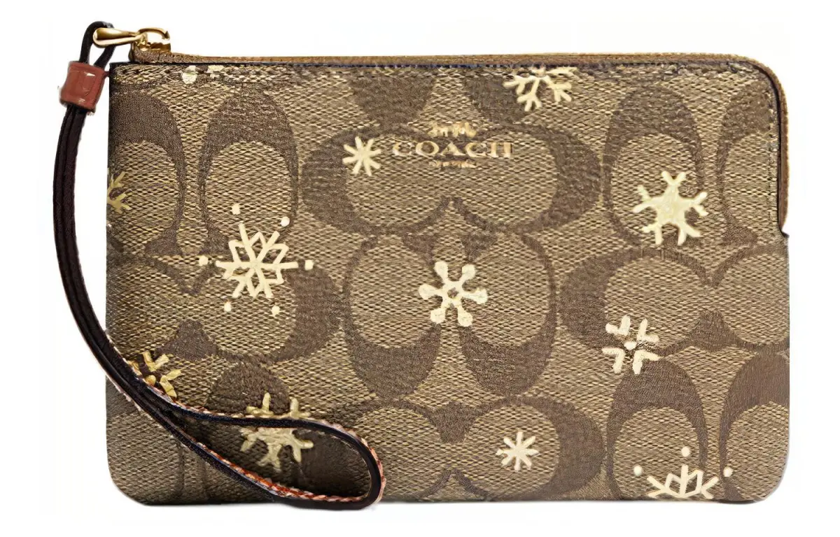 COACH Corner Zip PVC Wrist Bag Clutch Small Women's Light Brown