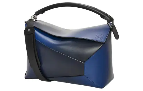 LOEWE Puzzle Silk, Cow Leather Shoulder Bag, Crossbody Bag, Handbag Large Men's Marine Blue