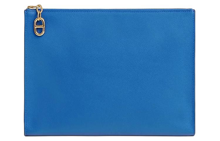 HERMES Zipengo Evercolor Calfskin Makeup Bag Large Men's I7 Bleu Zellige Mosaics Blue