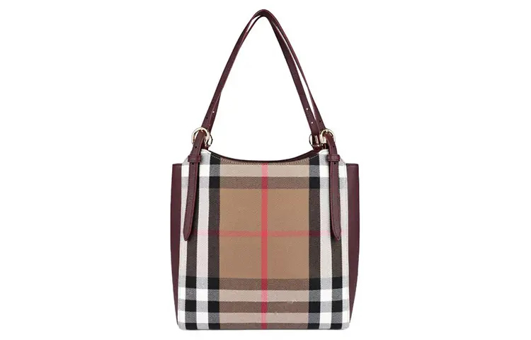 Burberry Canvas With Soft Leather Tote Bag, Shopping Bag, Handbag, Canvas Bag Small Women's Mahogany Red
