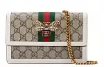 GUCCI Queen Margaret Canvas With Leather Shoulder Bag, Crossbody Bag Mini Women's Ebony & White
