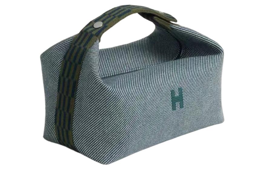 HERMES Hermès Bride-a-Brac palladium-plated hardware wool twill cotton handbag toiletry bag unisex couple model blue