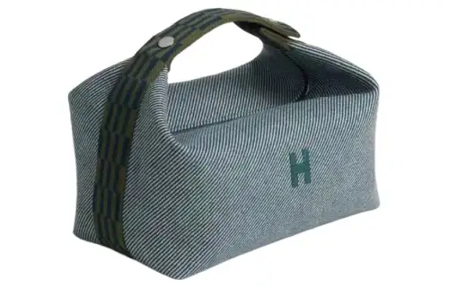 HERMES Bride a Brac Wool, Cotton Twill Handbag, Toiletry Bag Unisex Blue