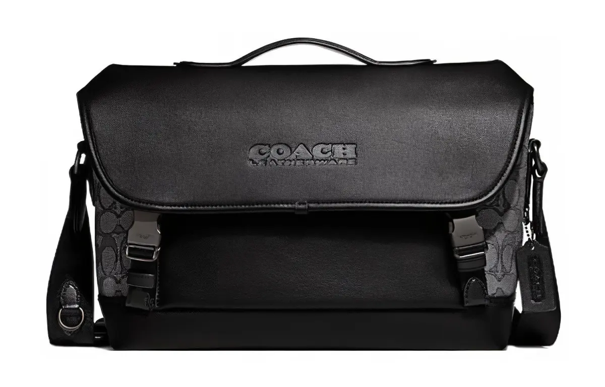 COACH League Cow Leather With Fabric Shoulder Bag, Crossbody Bag Large Women's Black