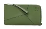LOEWE Puzzle Cow Leather Card Holder Men's Forest Green