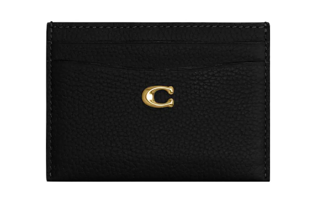 COACH Card Case Grain Leather Card Holder Women's Black