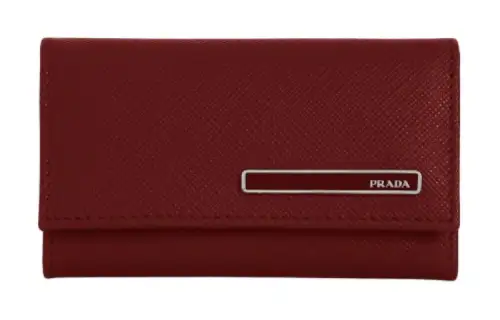 PRADA Saffiano Leather With Cow Leather Wallet Key Pouch Women's Burgundy