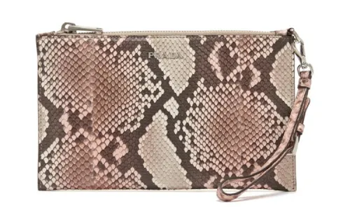PRADA Cow Leather Clutch Women's Beige & Brown