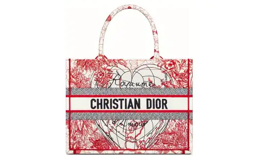 DIOR BookTote Fabric Tote Bag, Shopping Bag, Handbag Medium Women's Red