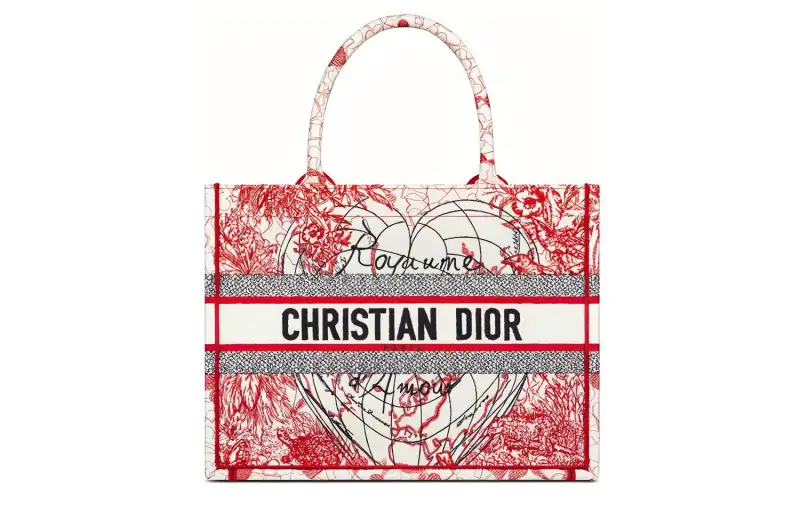 DIOR BookTote Fabric Tote Bag, Shopping Bag, Handbag Medium Women's Red