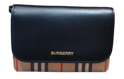 Burberry Calfskin Textile Shoulder Bag, Crossbody Bag Women's Black & Beige