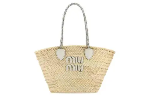 MIU MIU Palm With Leather Handbag, Shoulder Bag Women's Natural White