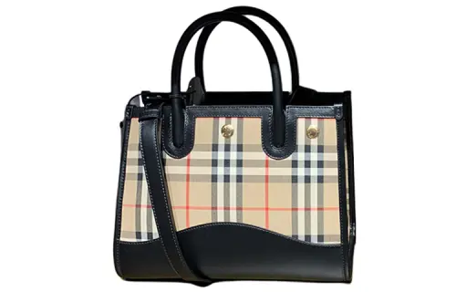 Burberry Canvas With Leather Tote Bag, Shopping Bag, One Shoulder, Crossbody Canvas Bag, Handbag Women's Beige & Black