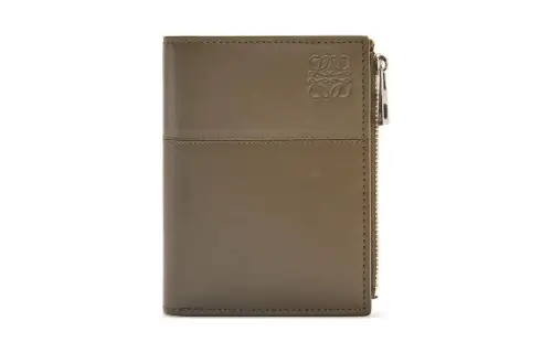 LOEWE Bright Calfskin Wallet Men's Dark Khaki Green & Khaki Green