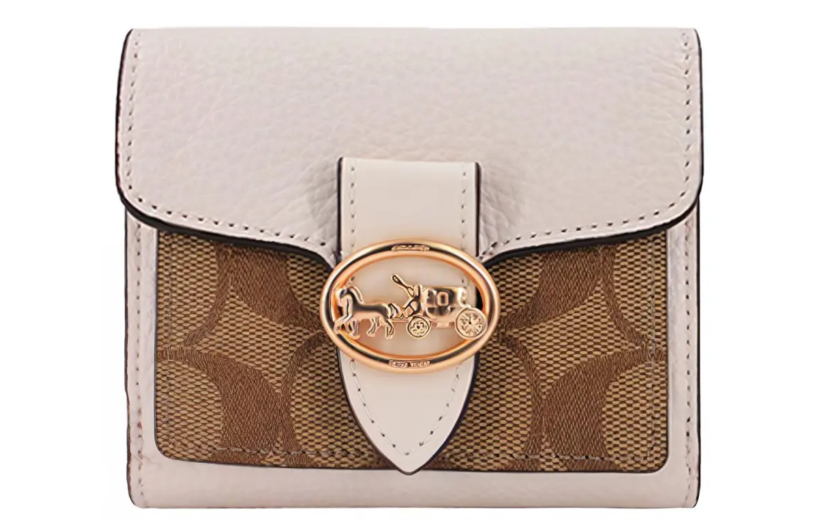 COACH Georgie Leather Coin Purse Clutch Wallet Regular Women's Light Brown & White