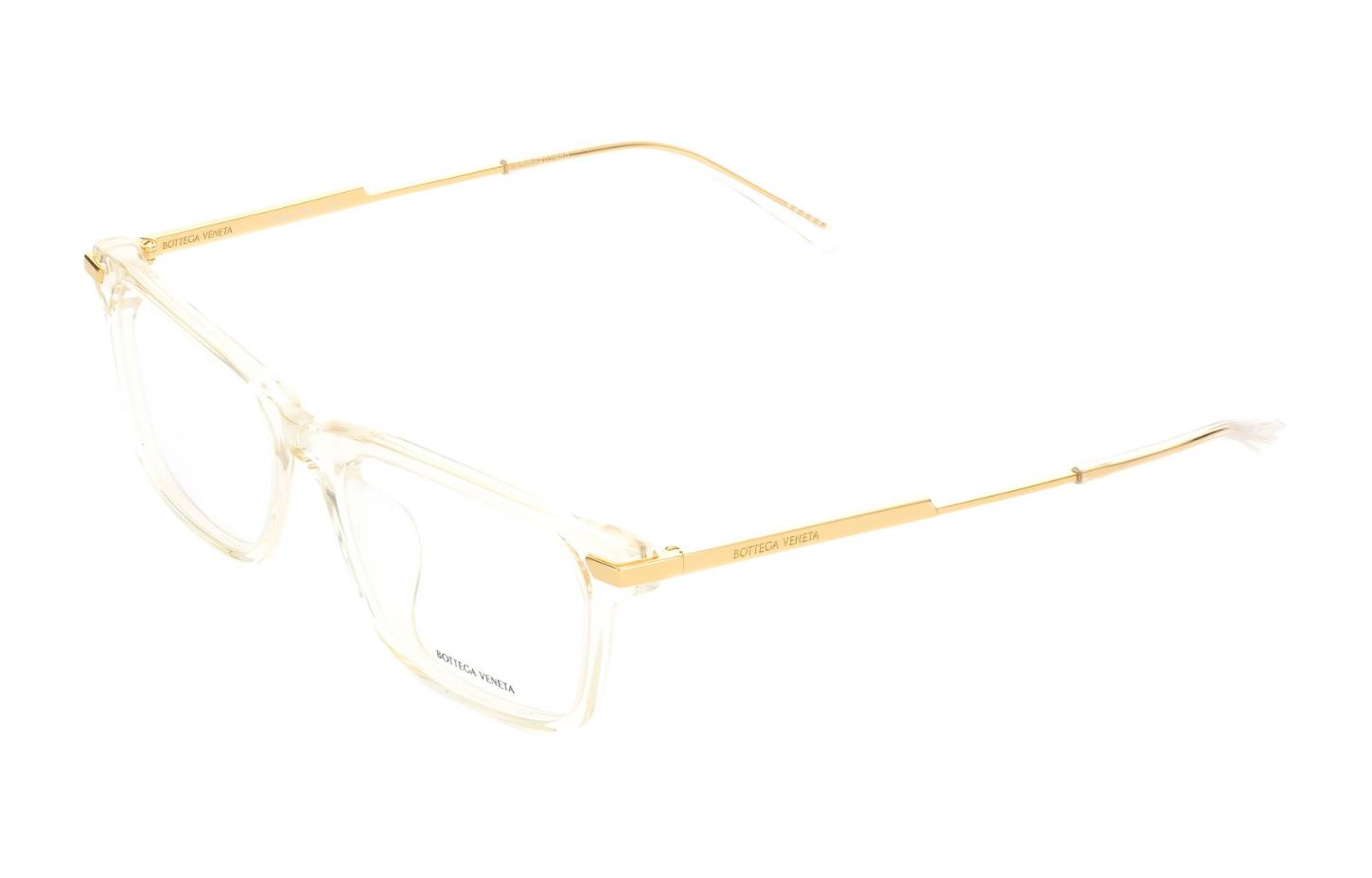 Bottega Veneta Plastic Metal Irregular Shape Eyeglass Frames Unisex Gold