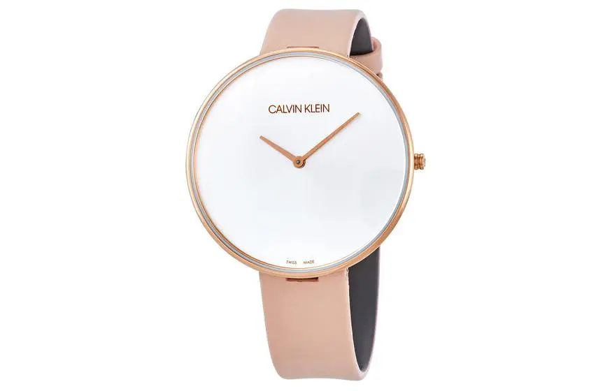 CK/Calvin Klein Wrist Watches Quartz Movement Leather Strap 42mm White Dial Women's Watch 30m Water Resistant