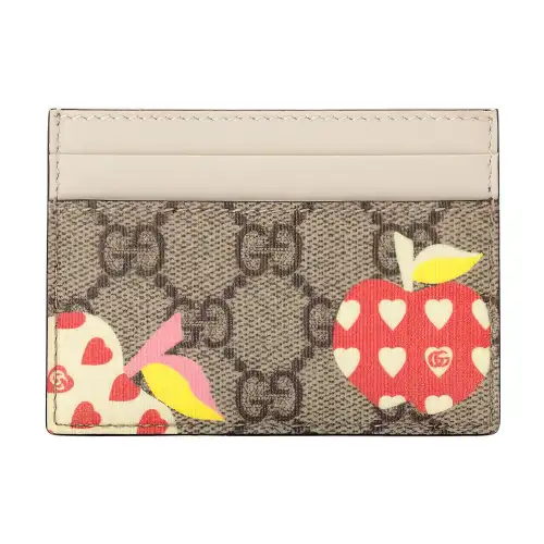 GUCCI Canvas Leather Card Holder Card Holder Women's Ebony