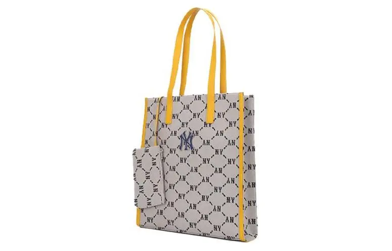 MLB Monogram Polyester Tote Bag, Shopping Bag, Combo Bag, Shoulder Bag, Handbag Regular Unisex Yellow Brown
