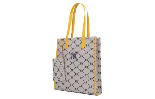 MLB Monogram Collection Polyester Tote Bag, Shopping Bag, Combo Bag, Shoulder Bag, Handbag Regular Unisex Yellow Brown