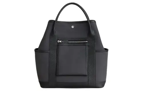 HERMES Garden Party Military Canvas With Negonda Calfskin Handbag 34 Women's Gray/Black
