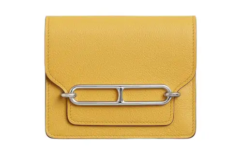HERMES Roulis Evercolor Calfskin Pig Nose Clutch, Fanny Pack, Wallet Women's Sun Yellow & New Denim Blue