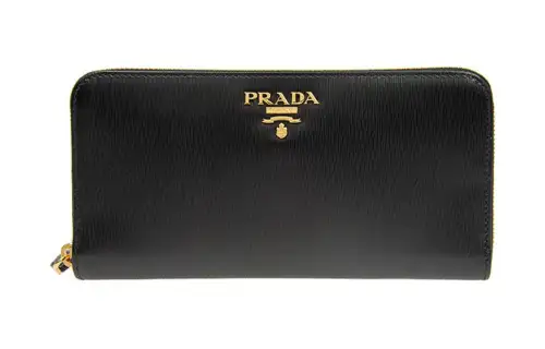 PRADA Pleated Leather Wallet Large Women's Black