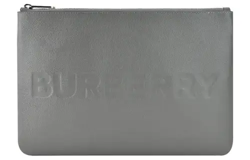 Burberry Embossed Leather Pouch Charcoal Grey