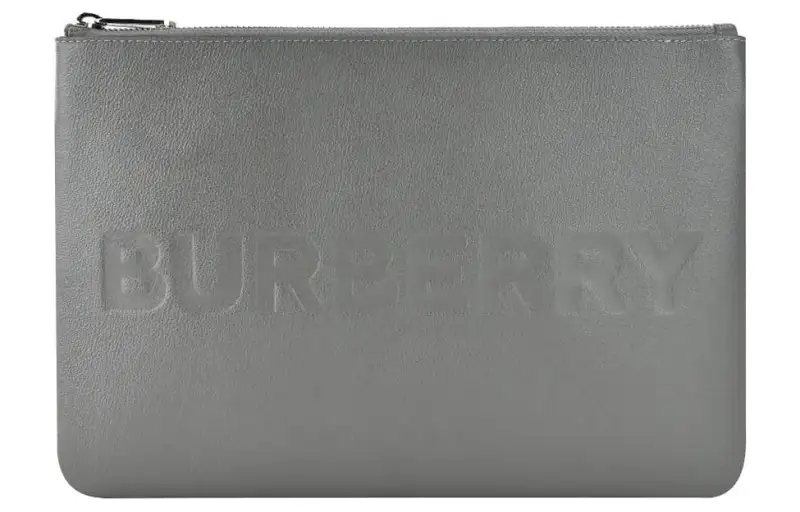 Burberry Embossed Leather Pouch Charcoal Grey
