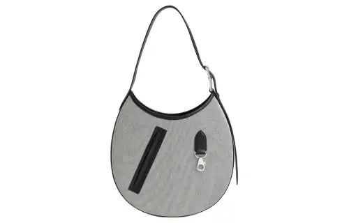HERMES Canvas With Swift Calfskin Crescent Bag, Handbag, Shoulder Bag Women's Gray & Black