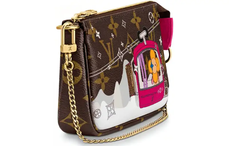 LOUIS VUITTON Mini Pochette Accessoires Monogram Vivienne Courchevel Fuchsia Lining