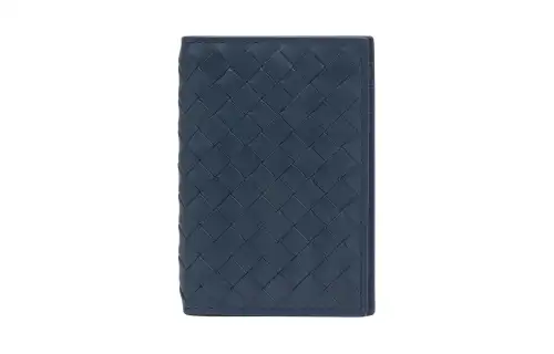 Bottega Veneta Intrecciato Leather Wallet, Card Holder Men's Marine Blue