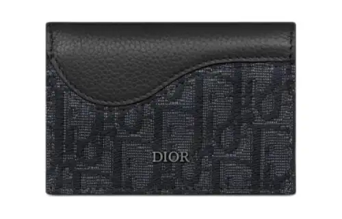 DIOR Saddle Grained Calfskin Business Card Holder Men's Black
