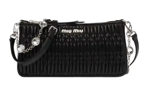 MIU MIU Matelassé Sheepskin Leather Shoulder Bag, Crossbody Bag Mini Women's Black