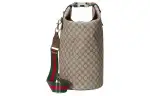 GUCCI GG Supreme Canvas With Leather Luggage Bag, Shoulder Bag, Crossbody Bag, Handbag Men's Beige & Ebony