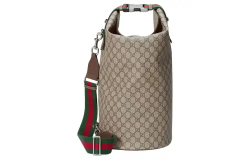 GUCCI GG Supreme Canvas With Leather Luggage Bag, Shoulder Bag, Crossbody Bag, Handbag Men's Beige & Ebony